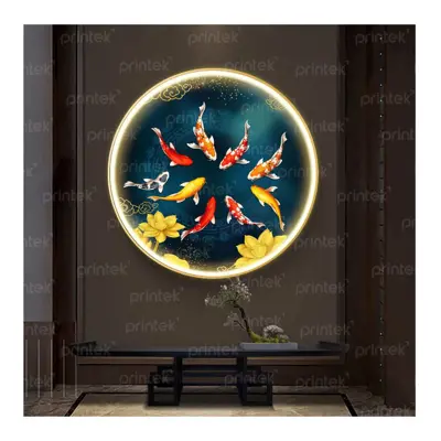 Tranh Cá chép hoa sen tráng gương, tranh đèn led cao cấp - LED025