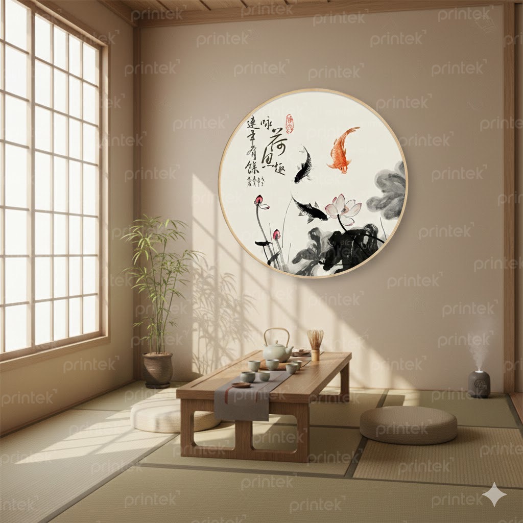 Tranh thủy mặc cá chép hoa sen - TB13323288