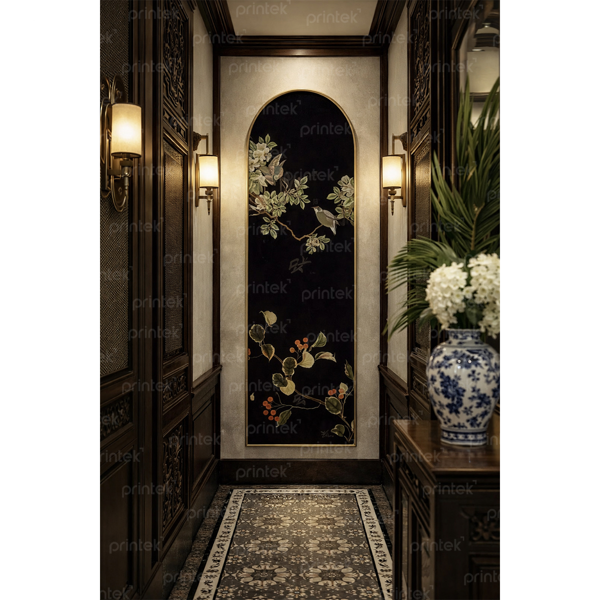 Tranh khung vòm hoa và chim phong cách Indochine - ID7246