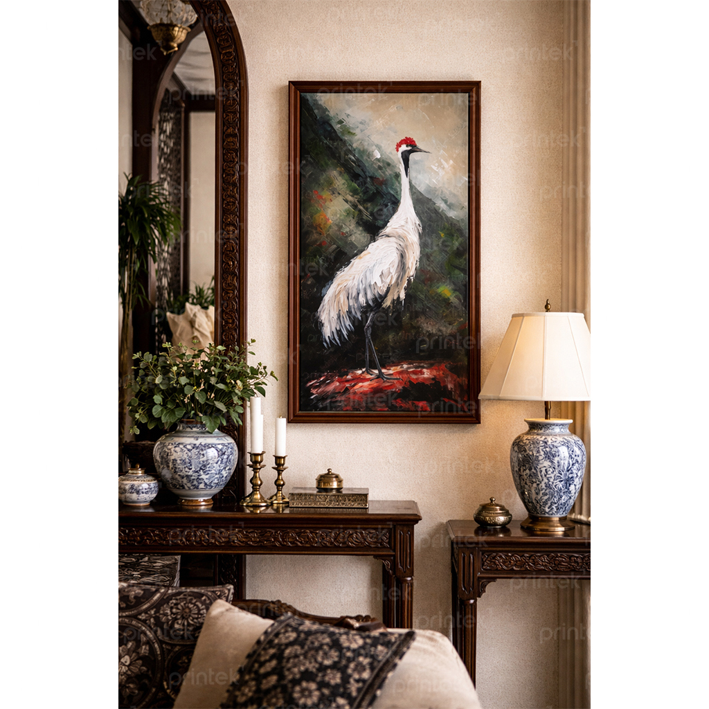 Tranh chim hạc phong cách indochine - ADB1332126