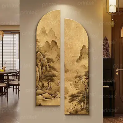 Bộ 2 tranh sơn thủy khung vòm - KV2116