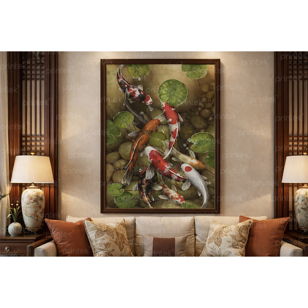 Tranh Cửu ngư quần hội đã có khung - PT4203