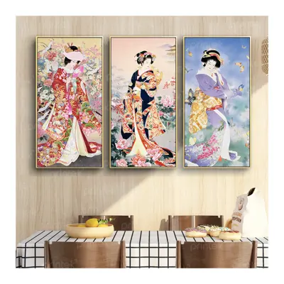 Mẫu tranh cô gái mặc kimono trang trí nhà hàng Nhật Bản mới nhất
