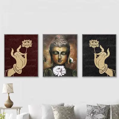 Bộ 3 tranh Phật giáo treo tường đẹp hợp phong thủy – MS4513