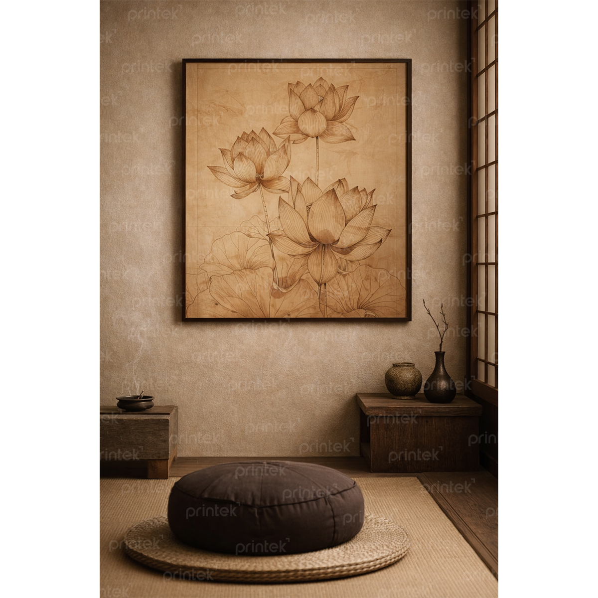 Tranh hoa sen phòng thờ - HS03545