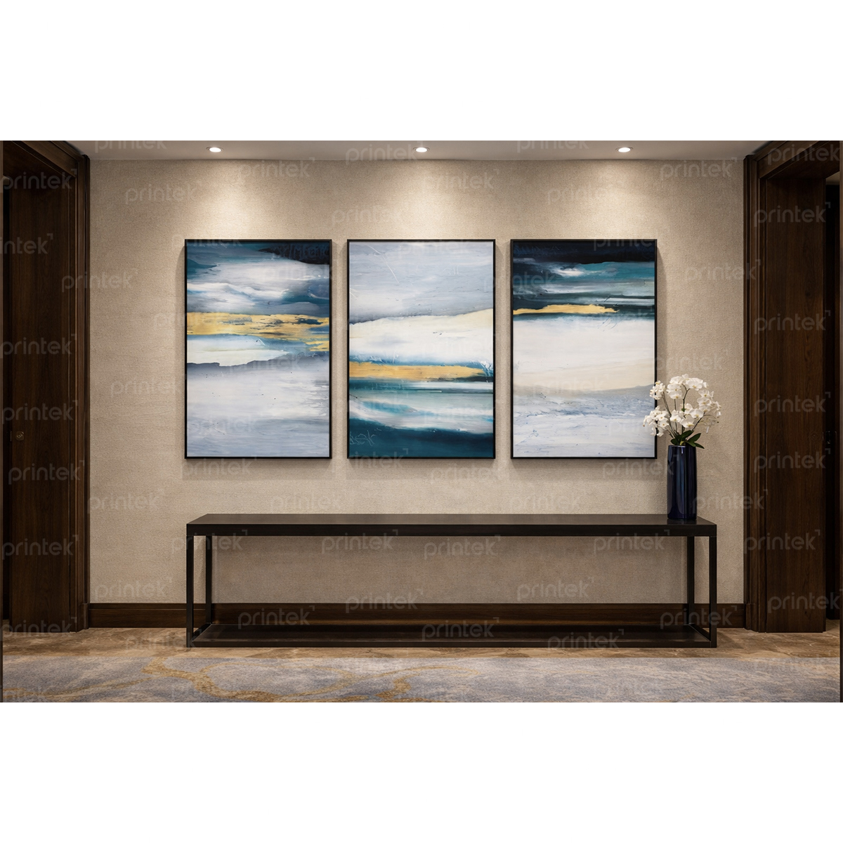 Bộ 3 tranh trừu tượng biển xanh in theo yêu cầu - ST6863