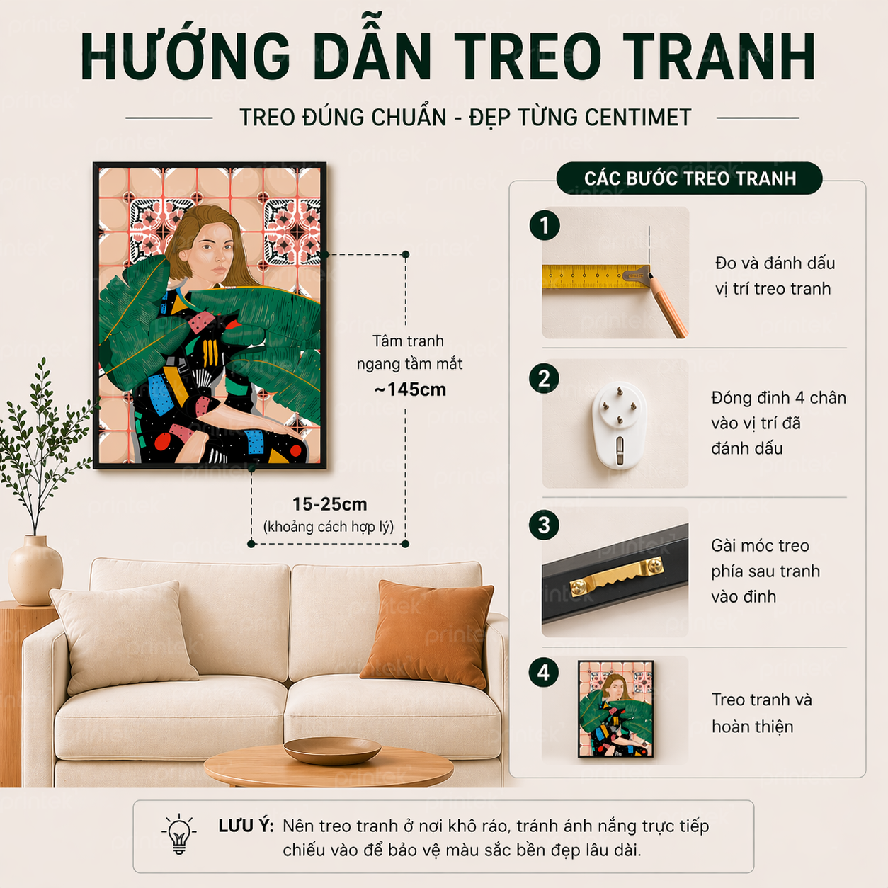 Tranh canvas siêu nhẹ treo bằng đinh 4 chân