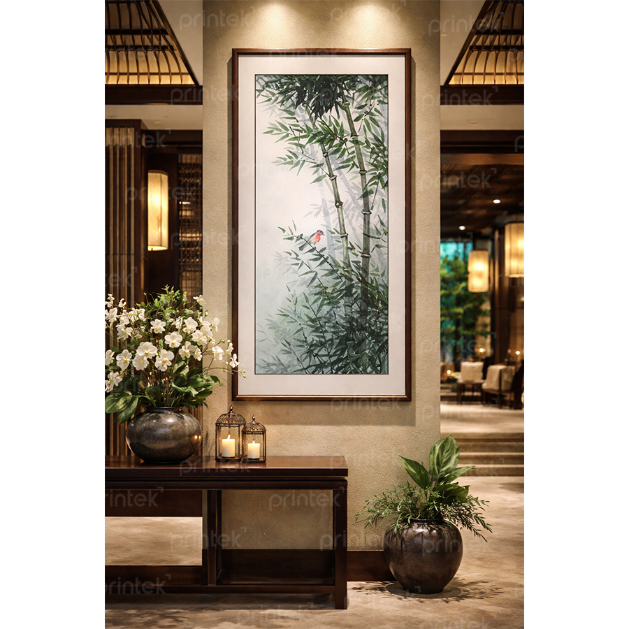 Tranh chim và cây tre, đã có khung - ST0694