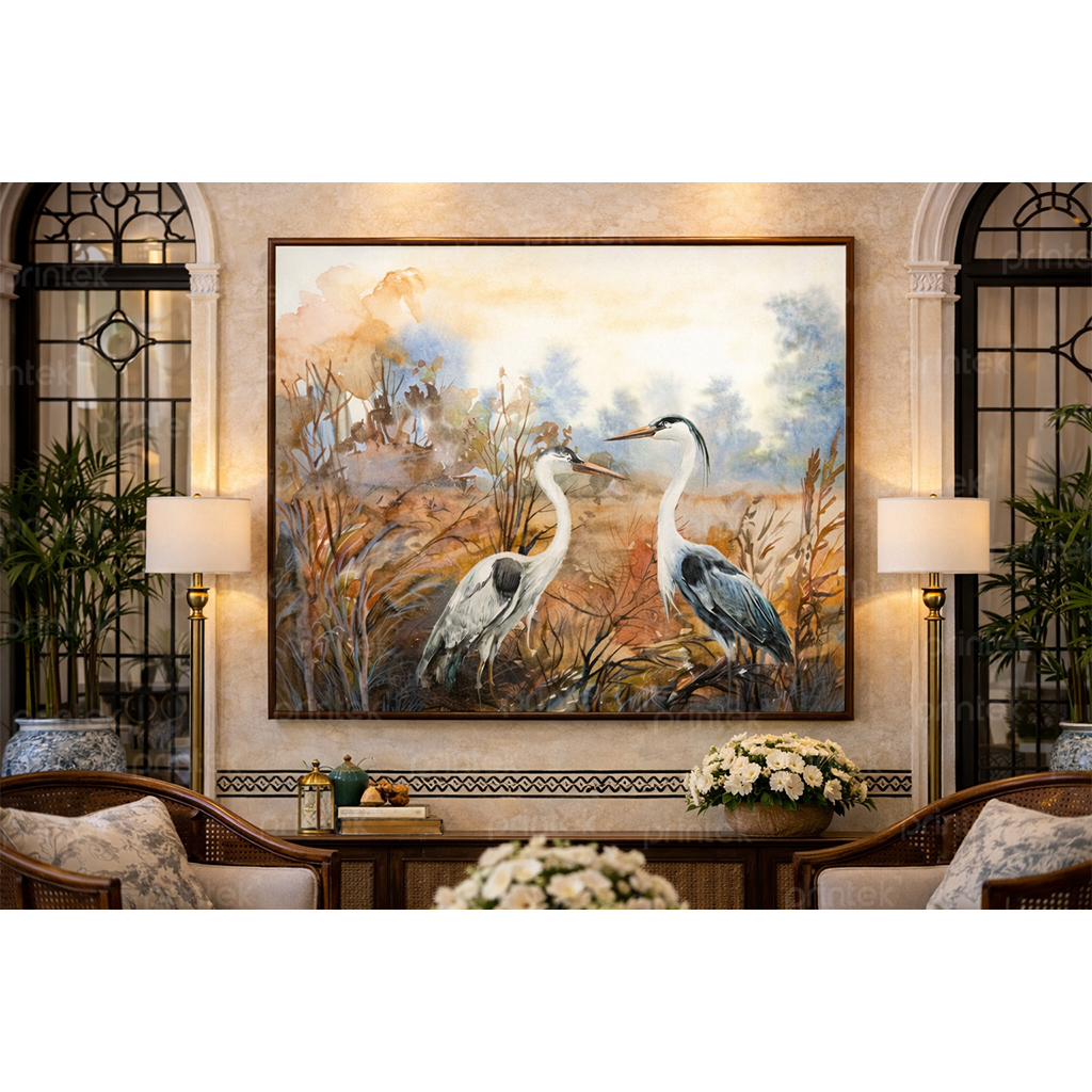 Tranh chim hạc phong cách indochine - MF33245214