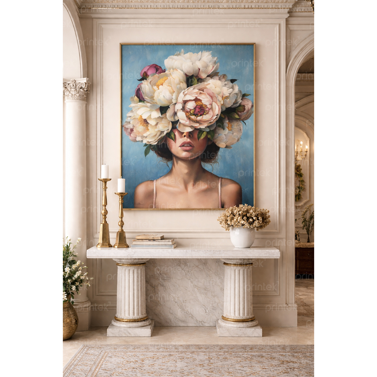 Tranh trừu tượng cô gái và hoa - TT1000