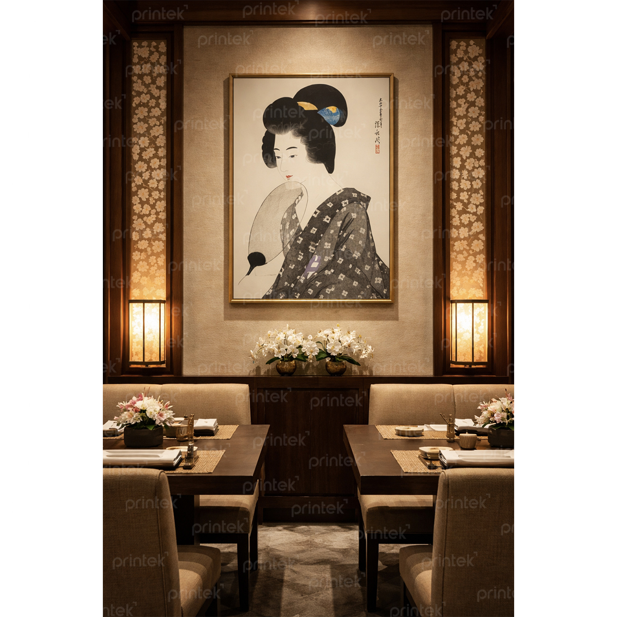 Tranh cô gái mặc kimono, trang trí nhà hàng, quán ăn Nhật Bản - TB13323212