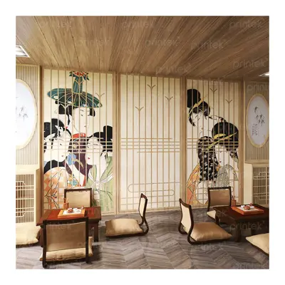 Tranh dán tường nhà hàng Nhật Bản, tranh cô gái kimono - 01CN01D