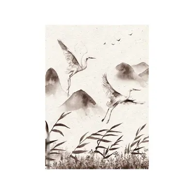 Tranh thủy mặc đen trắng đàn cò - ADB133