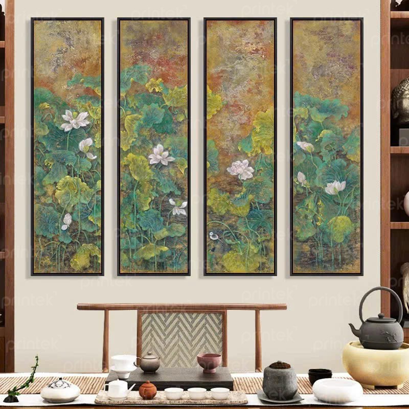 Tranh tứ quý hoa sen