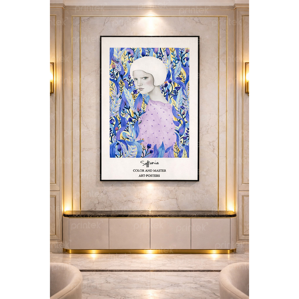 Tranh chân dung cô gái và hoa, đã có khung - BH01661