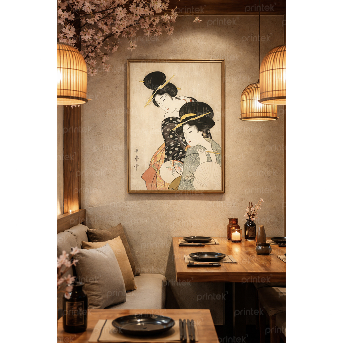 Tranh cô gái mặc kimono, trang trí nhà hàng, quán ăn Nhật Bản - TB13323157