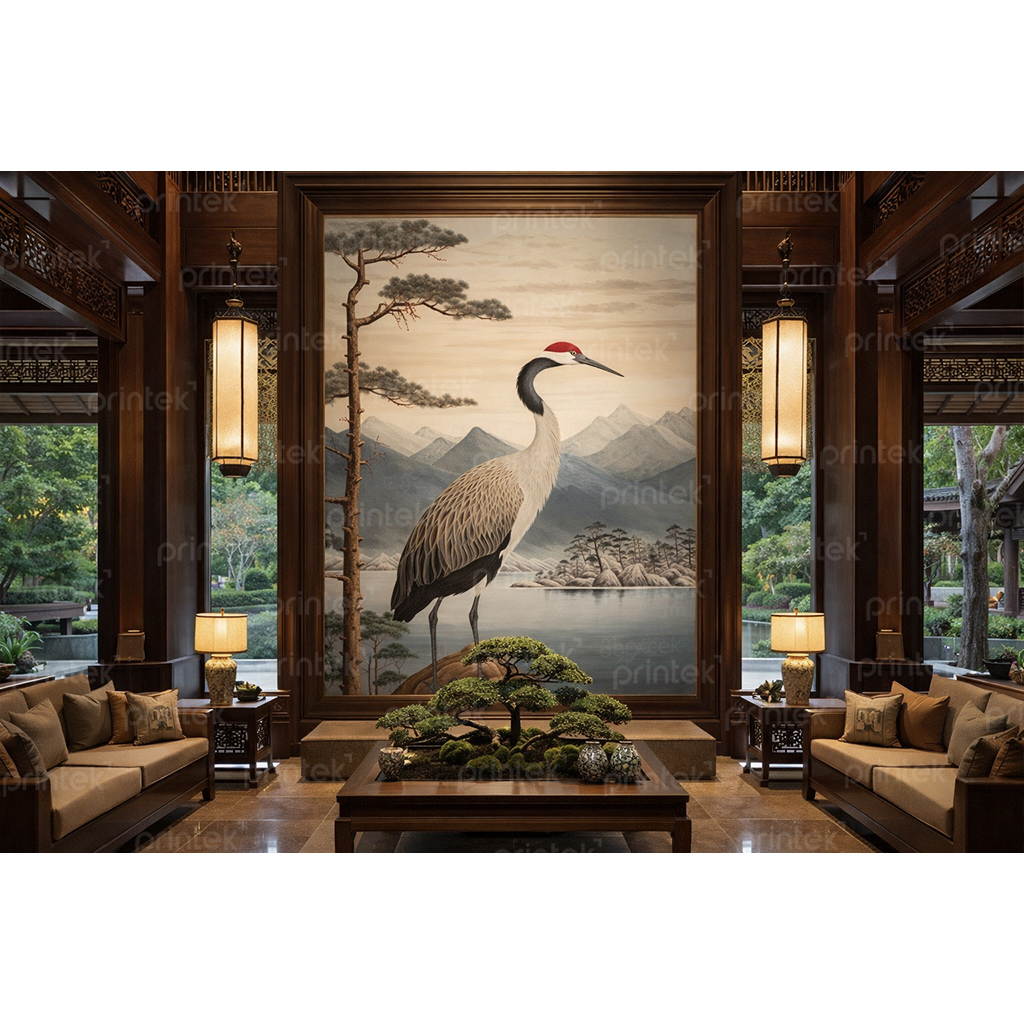 Tranh chim hạc phong cách indochine - FG13323851