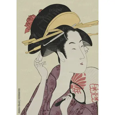 Tranh Nhật Bản cô gái mặc kimono, trang trí nhà hàng, quán ăn - FG13323803