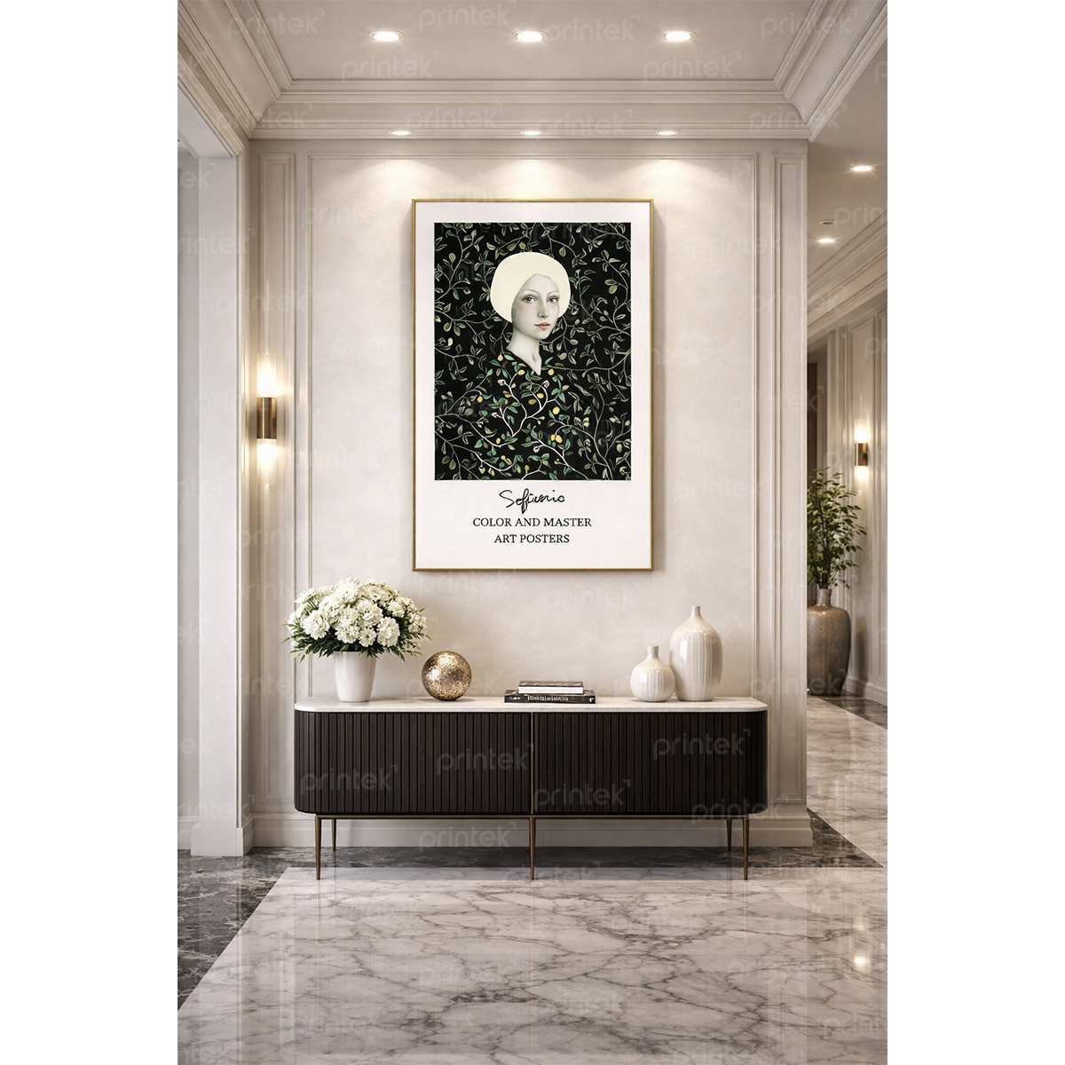 Tranh chân dung cô gái và hoa, đã có khung - BH01662