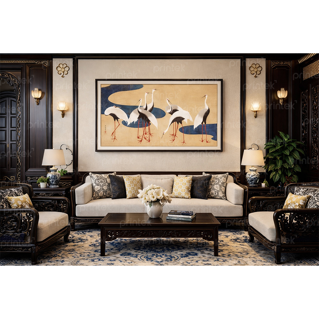 Tranh hạc phong cách indochine treo phòng khách - IN7175