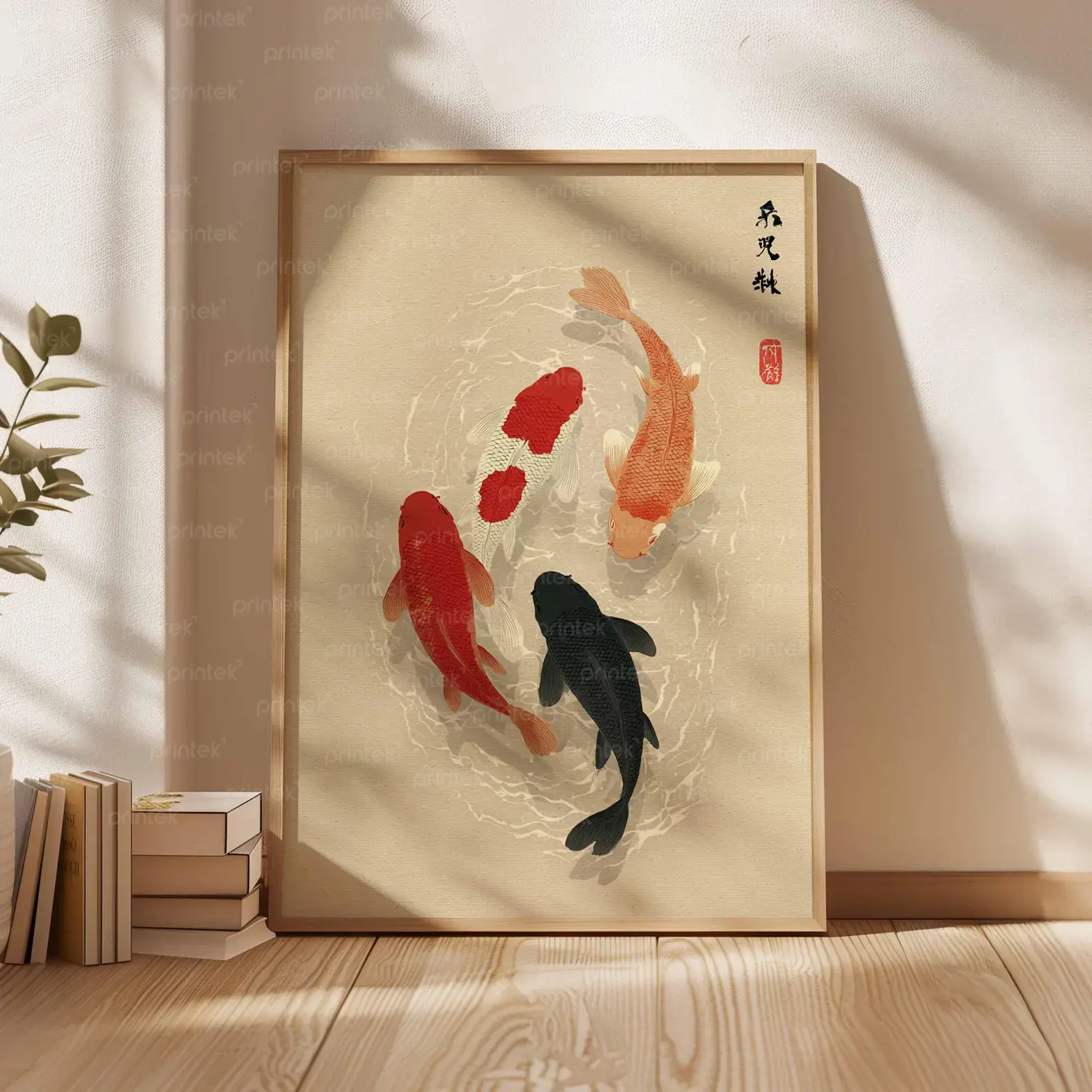 Tranh cá Koi phong cách Nhật Bản, đã có khung, TT495