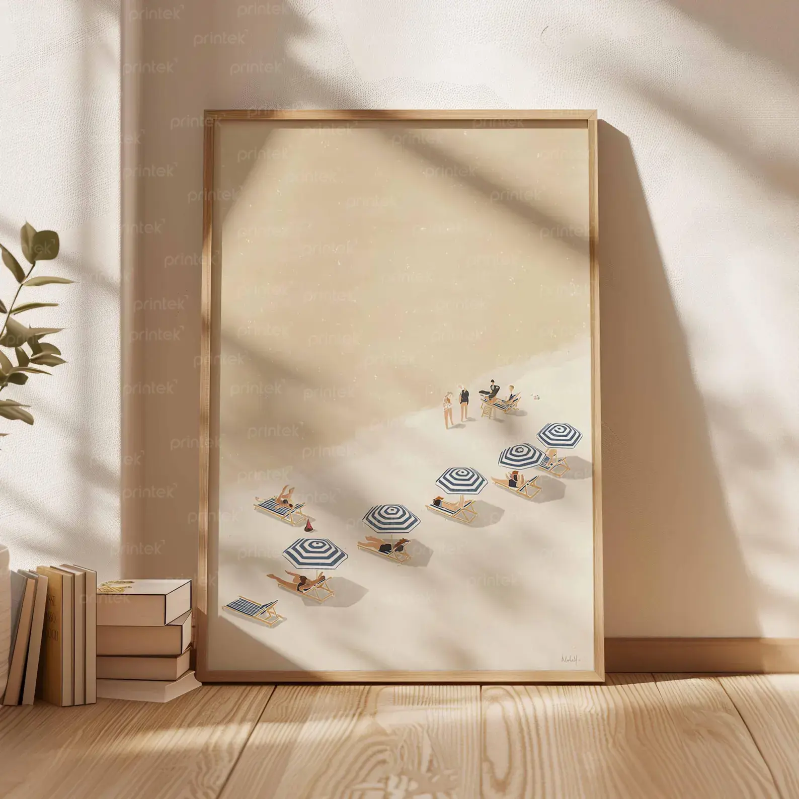 Tranh bãi biển mùa hè phong cảnh Châu Âu, đã có khung - TT299