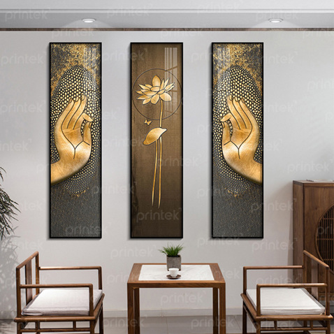 Bộ tranh bàn tay Phật và hoa sen trang trí phòng khách