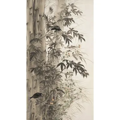 Tranh thủy mặc cành trúc, tranh treo phòng thờ - MF33245159