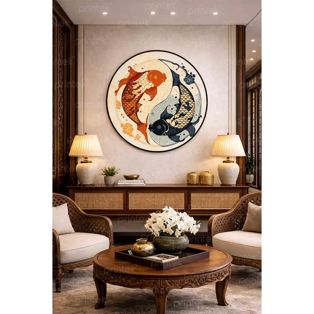 Tranh tròn đôi cá âm dương - ADB13323673