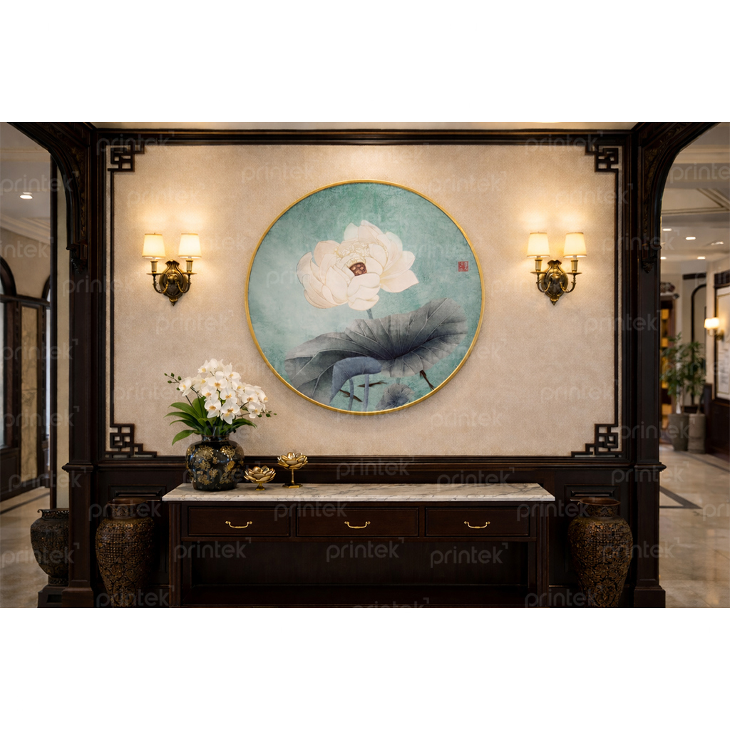 Tranh tròn hoa sen phong cách indochine - HS011