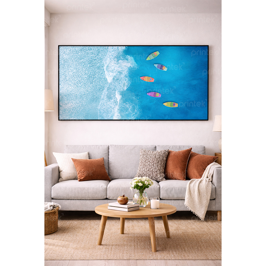 Tranh phong cảnh thuyền và biển treo phòng khách – MS019