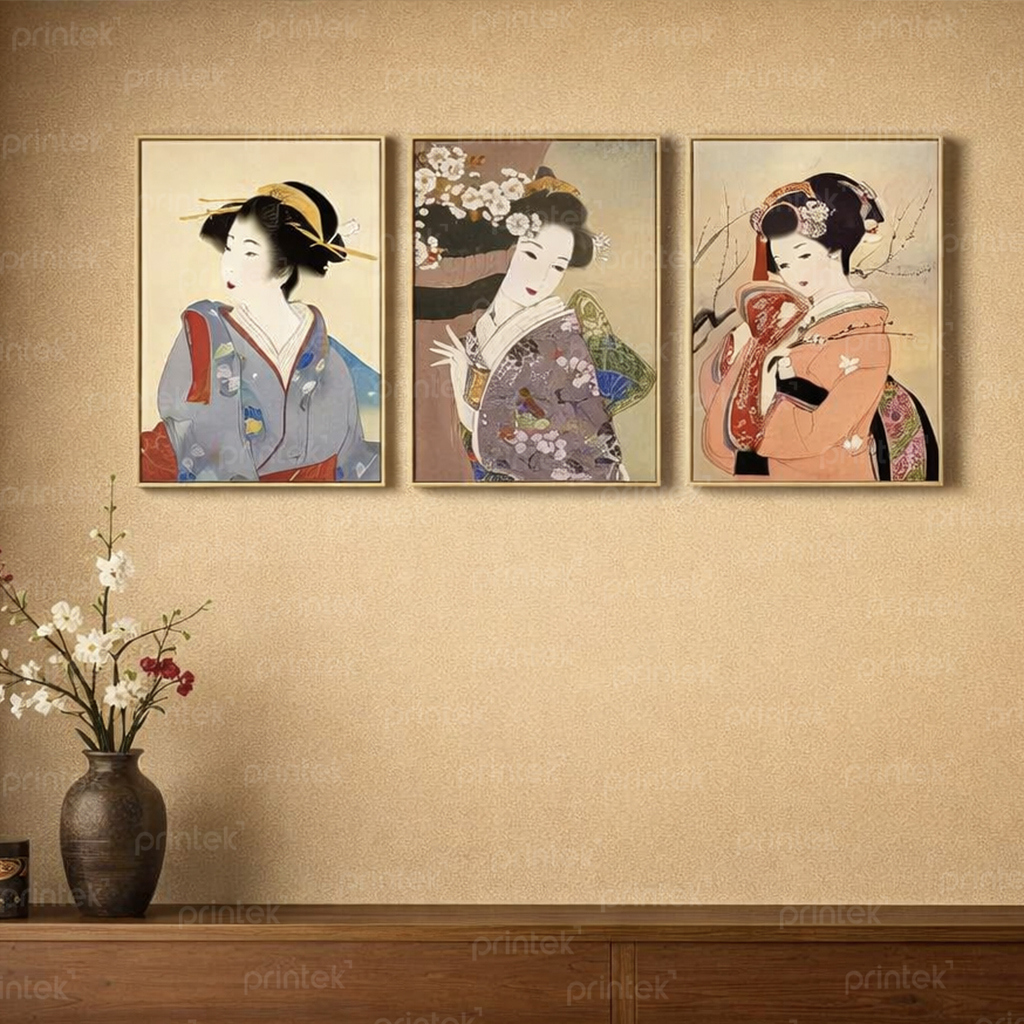 Tranh cô gái mặc kimono, trang trí nhà hàng, quán ăn Nhật Bản - TB13323231