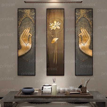 Bộ tranh bàn tay Phật và hoa sen trang trí phòng trà đạo