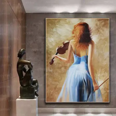 Tranh cô gái chơi đàn violon, đã có khung – MS5015