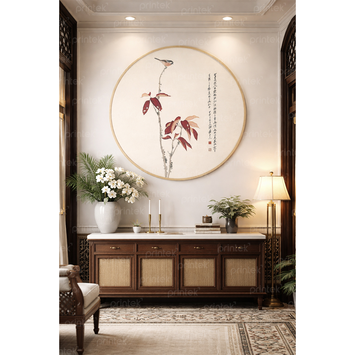 Tranh tròn phong cách indochine, đã có khung - HS006