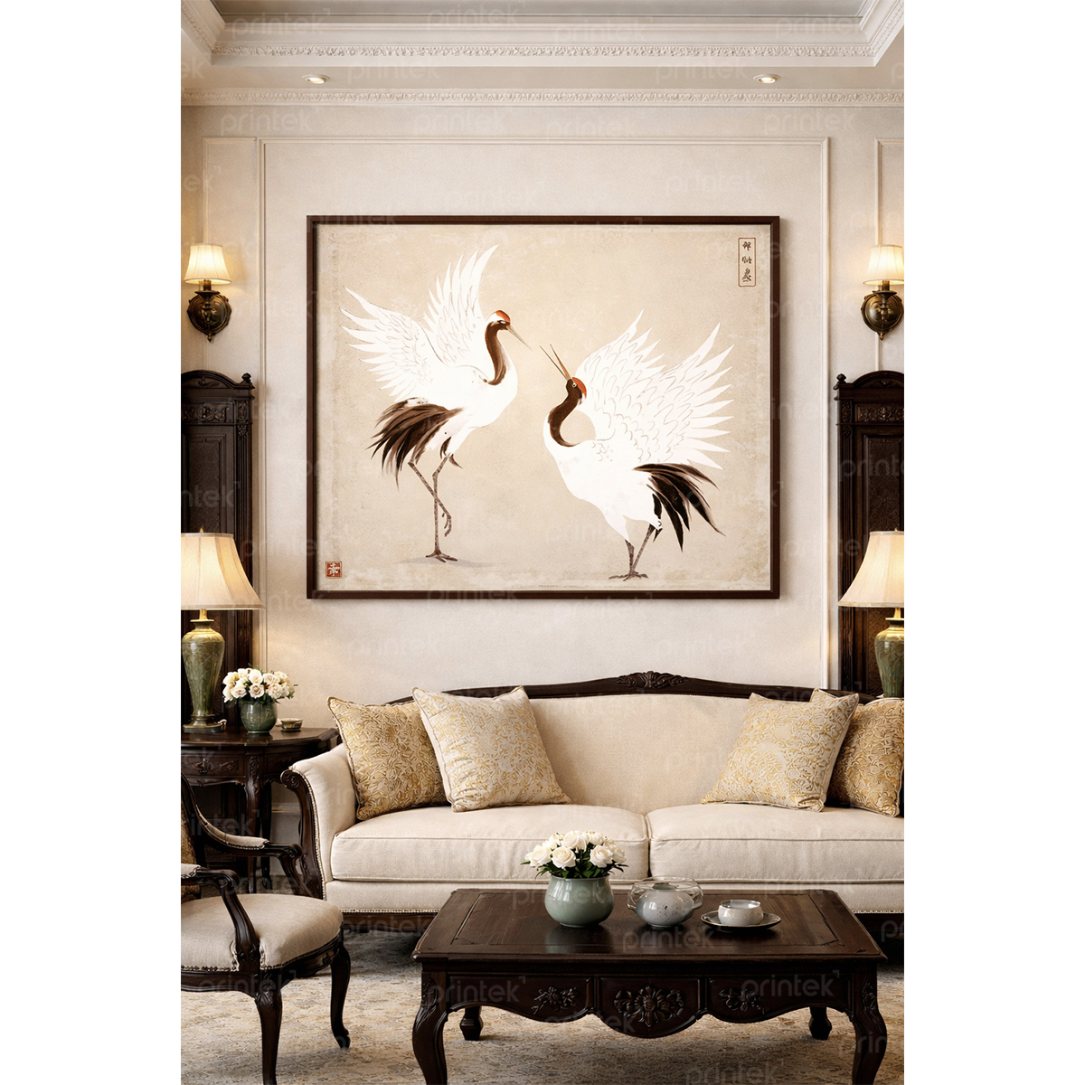 Tranh chim hạc phong cách indochine - ADB3324580