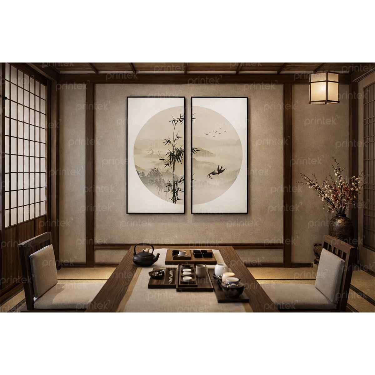 Bộ 2 tranh thuỷ mặc trang trí phòng trà đạo - TM1740