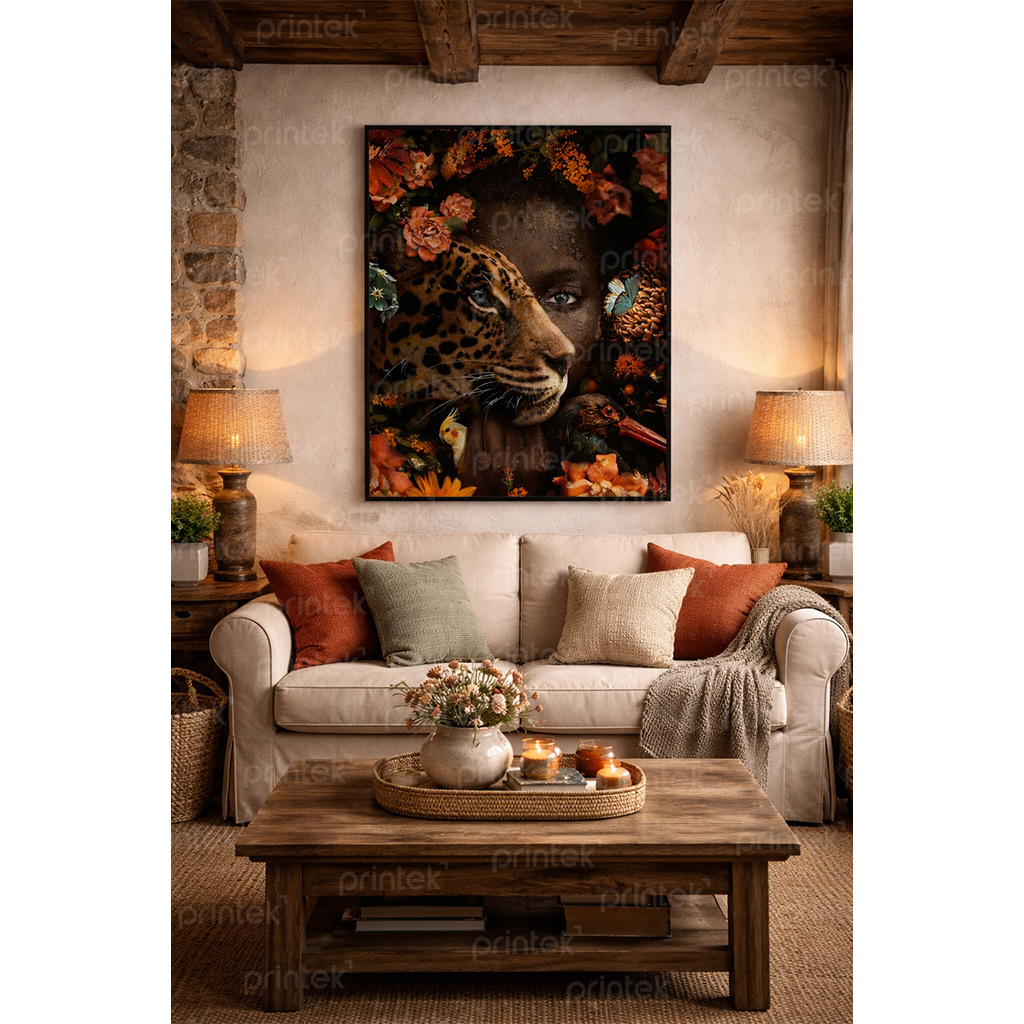 Tranh cô gái và con hổ, tranh phong cách nhiệt đới - TT5756