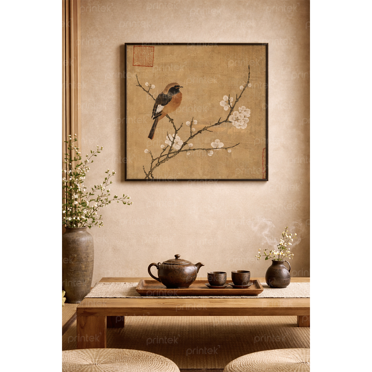 Tranh canvas Hoa và Chim trang trí phòng Trà - HC-111342010