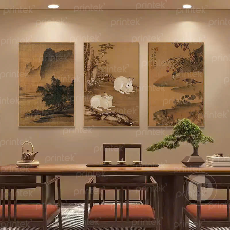 Bộ 3 tranh thuỷ mặc, xưởng in theo yêu cầu Printek, thi công trọn gói - PT09004