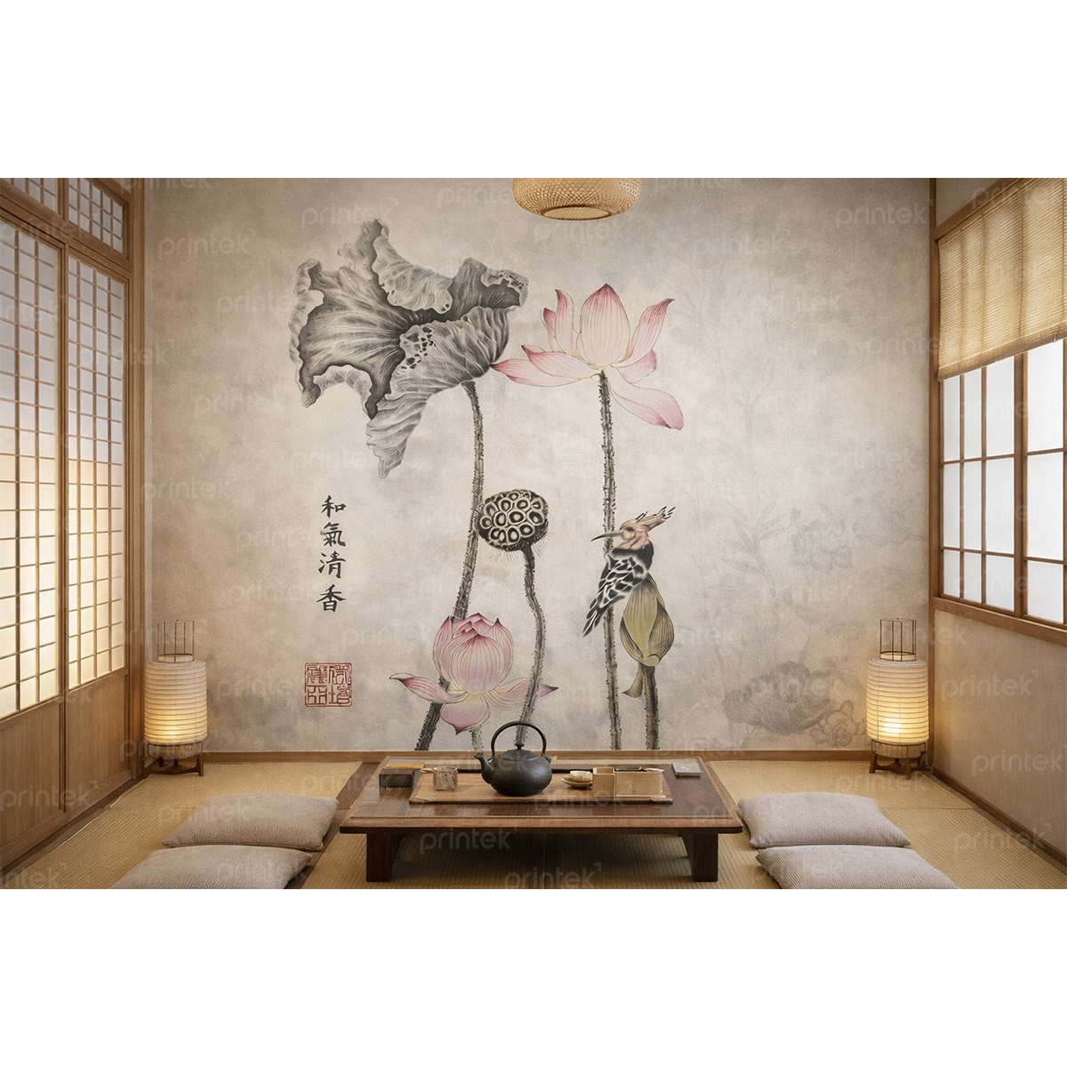Tranh dán tường hoa sen, in tranh dán tường theo yêu cầu - TH4644