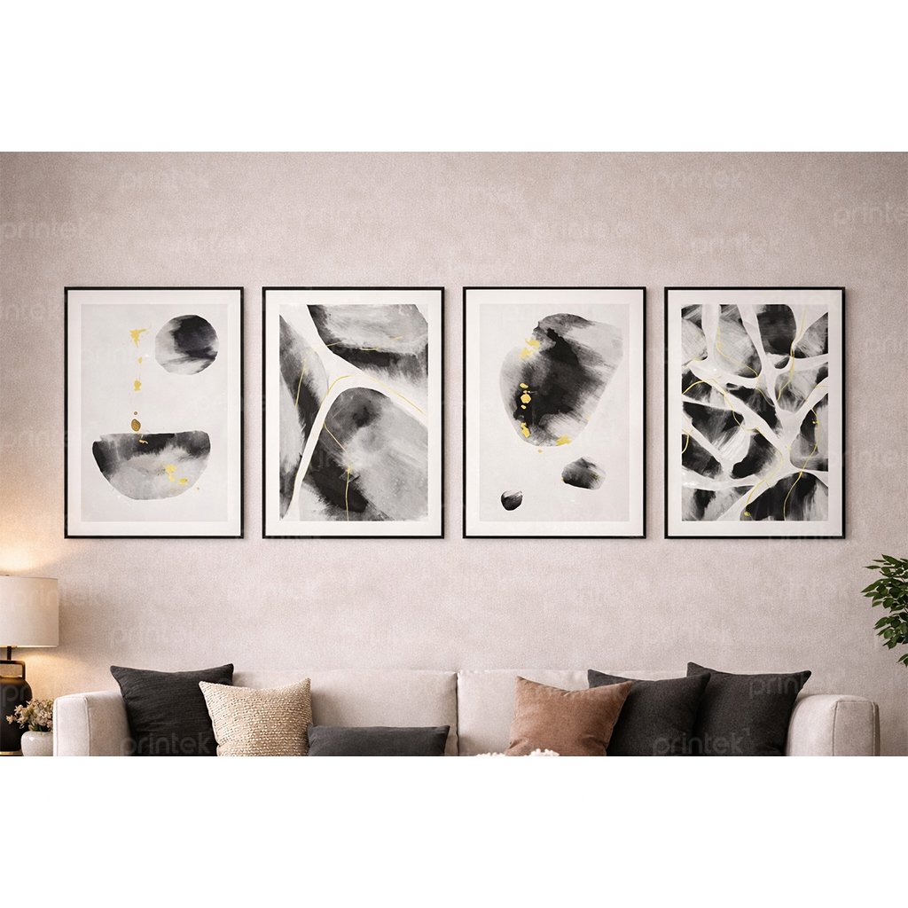 Bộ 4 tranh trừu tượng đen trắng - ADB1332158