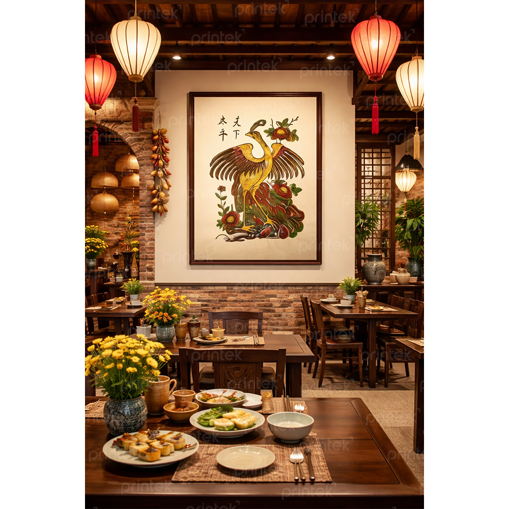 Tranh Đông Hồ Thiên Hạ Thái Bình - chim công xòe cánh – DG-003