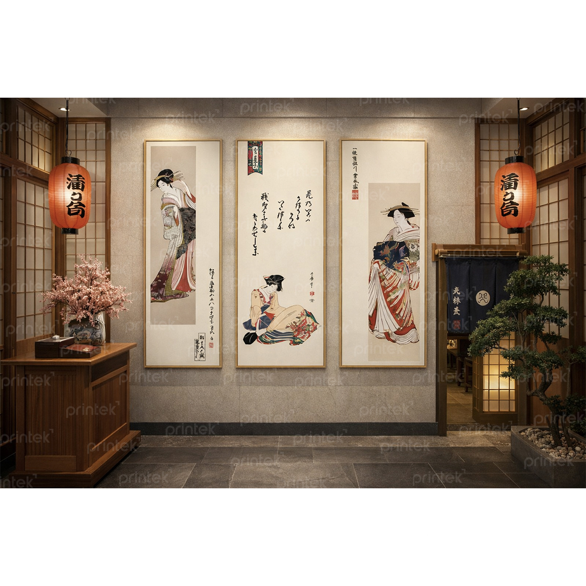 Bộ 3 tranh cô gái trang trí nhà hàng Nhật Bản - CD7162