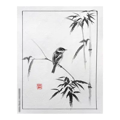 Tranh thủy mặc đen trắng cây tre - ADB13323672