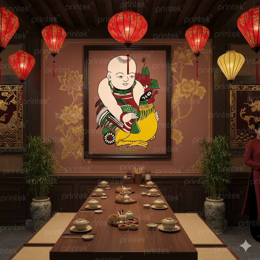 Tranh Đông Hồ Vinh Hoa - Em Bé Ôm Gà – DC-VN34