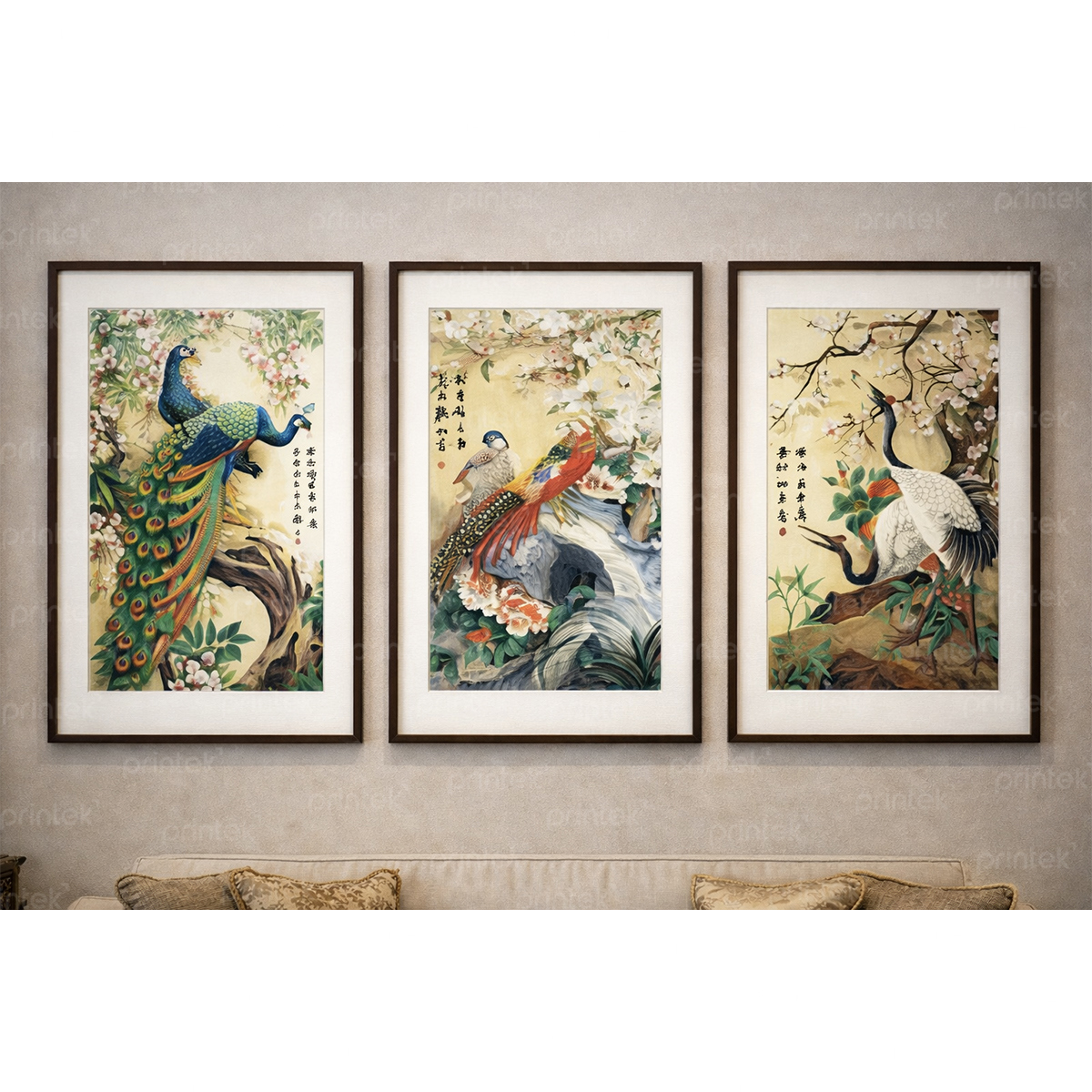Bộ 3 tranh hạc và chim công - TS896142