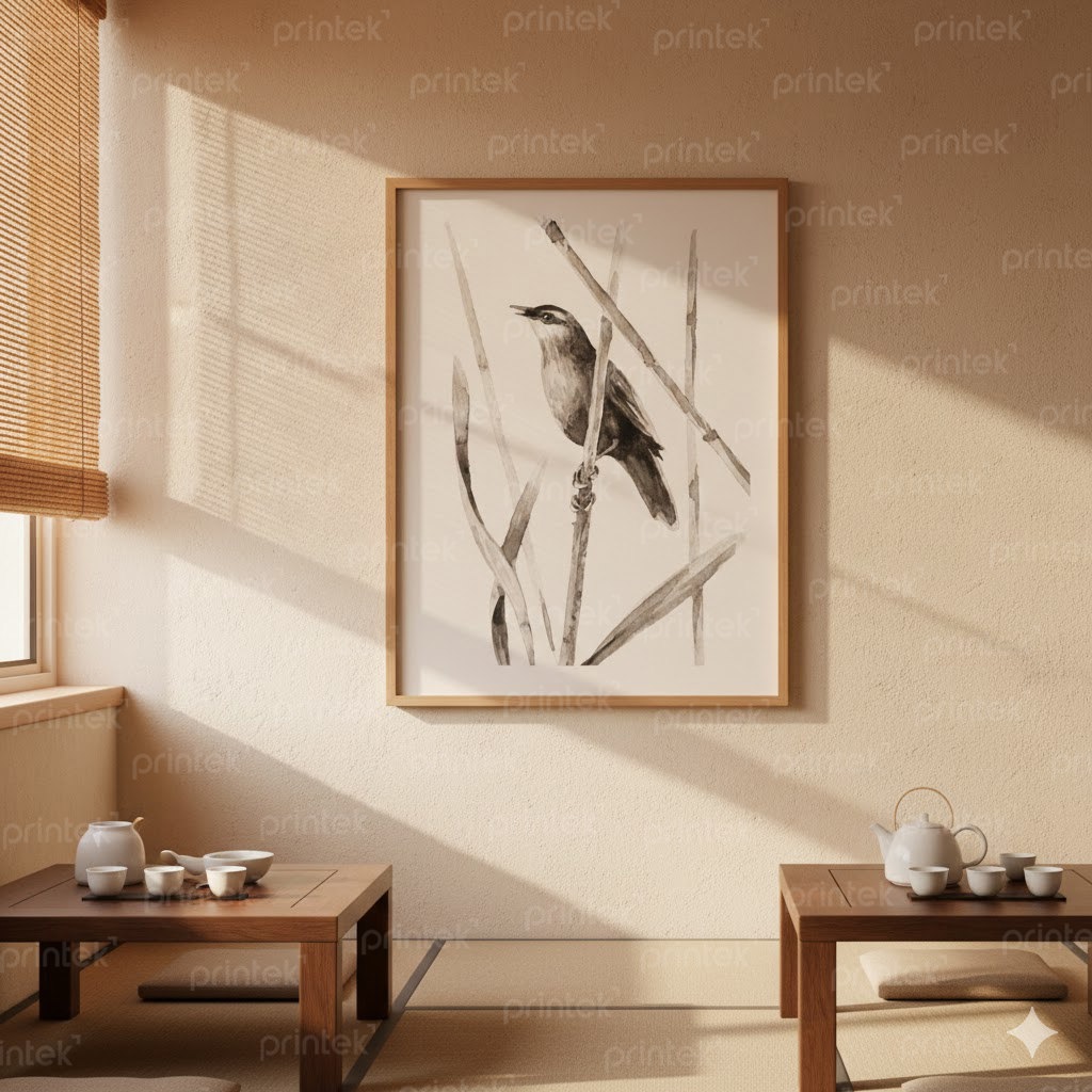Tranh thủy mặc chim đã có khung - ADB133268