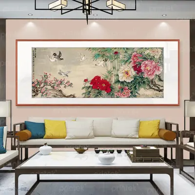 Tranh phong thủy phòng khách, tranh hoa mẫu đơn - PT0151