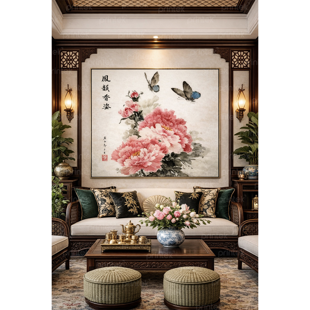 Tranh hoa mẫu đơn, đã có khung - ST3896